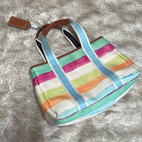 Y2K Coach Watercolor Striped Handbag with Leather Accents - Picture 5 of 16